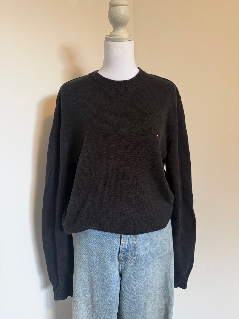 Tommy Hilfiger Black Crewneck Sweater with Logo